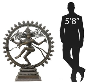 LARGE PATINATED BRONZE/ COPPER ALLOY SCULPTURE, SHIVA AS NATARAJA, INDIA 55"H