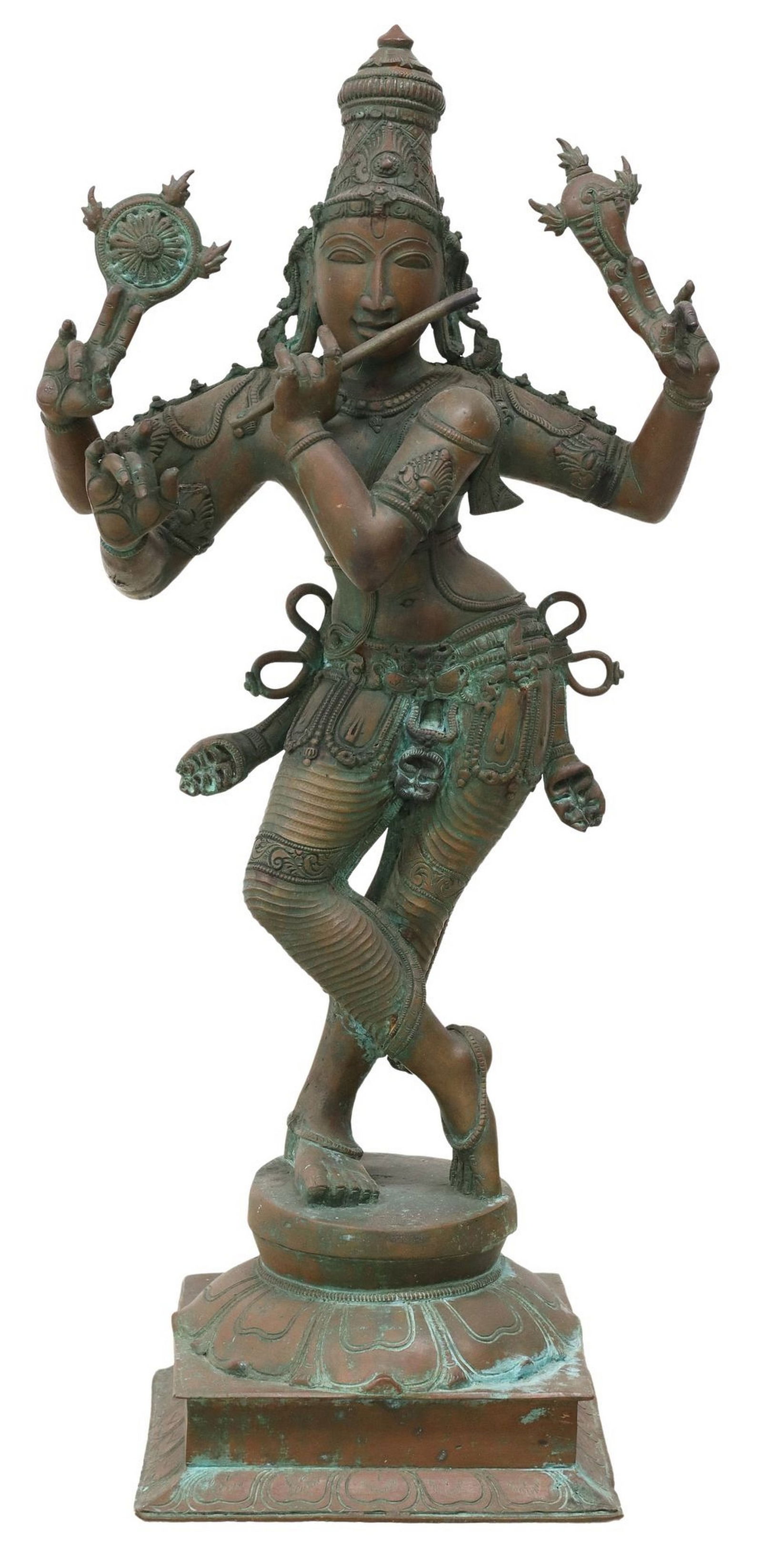 BRONZE/ COPPER ALLOY SCULPTURE VISHNU AS VENUGOPALA, INDIA, 30"H (1 of 6)