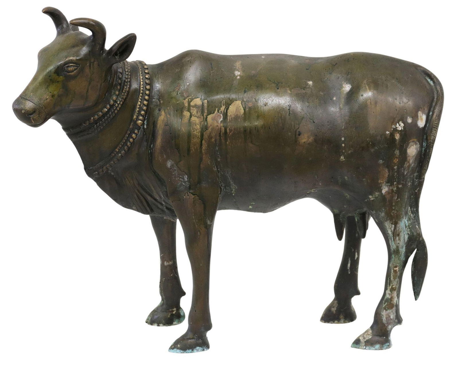 LARGE PATINATED BRONZE/ COPPER ALLOY COW SCULPTURE, INDIA, 24"H (1 of 4)