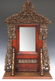 SOUTHEAST ASIAN PIERCED & CARVED PARCEL GILT ARCHITECTURAL MIRROR