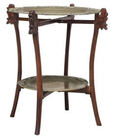 CHINESE CARVED HARDWOOD & BRASS TEA TABLE