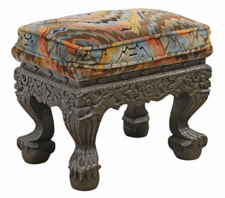 CHINESE CARVED & LACQUERED LOW STOOL