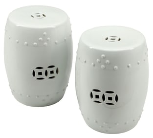 (2) CHINESE BLANC DE CHINE PORCELAIN GARDEN SEATS