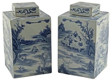 (2) CHINESE BLUE & WHITE PORCELAIN TEA CADDIES