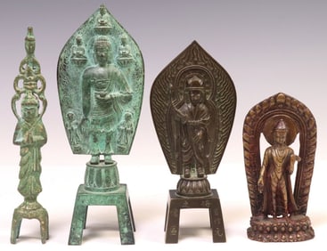 (4) FINE CHINESE & ASIAN PATINATED BRONZE BUDDHA & BODHISATTVA FIGURES