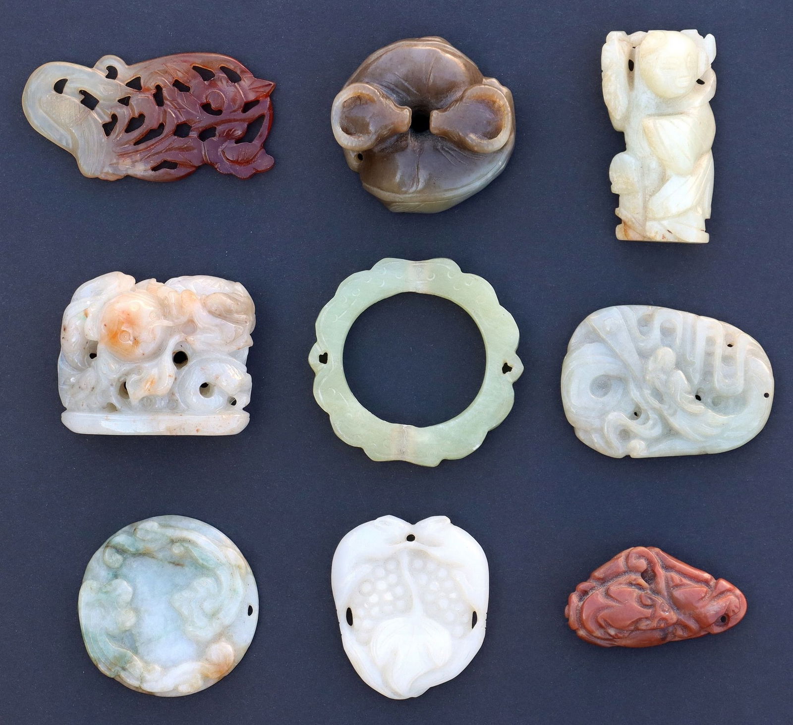 (9) CHINESE CARVED JADE PLAQUES, FIGURES, & TOGGLES (1 of 6)