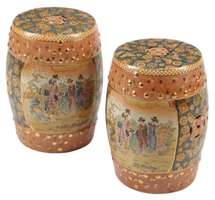 (2) SATSUMA STYLE CERAMIC GARDEN SEATS