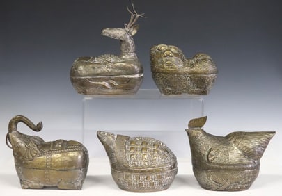 (5) CAMBODIAN METAL ANIMAL-FORM BETEL NUT BOXES