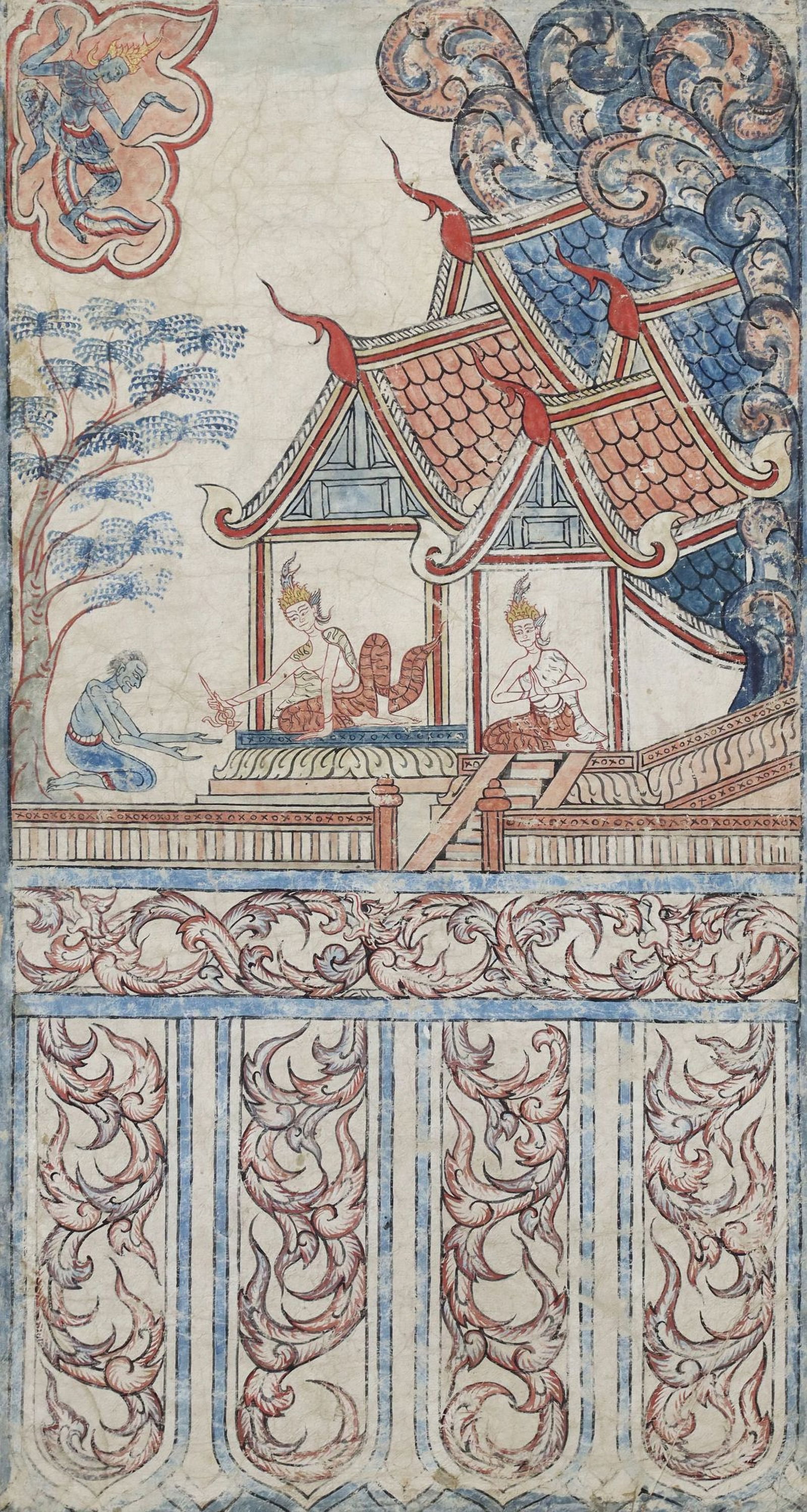 FRAMED THAI BUDDHIST NARRATIVE PAINTING, VESSANTARA & BRAHMIN (1 of 3)