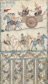 FRAMED THAI BUDDHIST NARRATIVE PAINTING OF PRINCE VESSANTARA