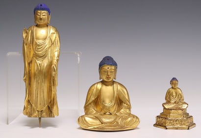 (3) FINELY CARVED & GILDED JAPANESE BUDDHA FIGURES