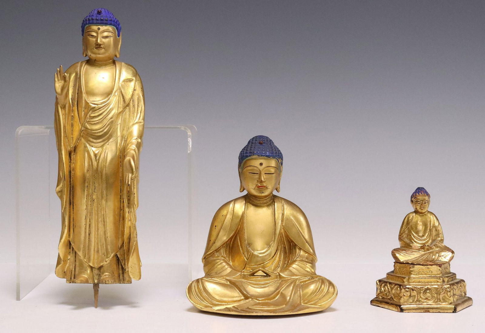 (3) FINELY CARVED & GILDED JAPANESE BUDDHA FIGURES (1 of 5)