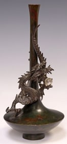JAPANESE MEIJI PERIOD PATINATED BRONZE DRAGON VASE