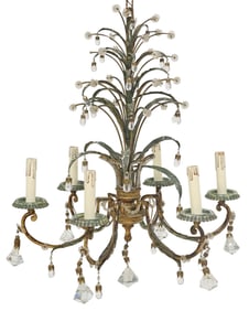 MAISON BAGUES STYLE PARCEL-GILT & TOLE PAINTED 6-LT CHANDELIER
