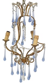 ITALIAN GILT METAL MOLDED GLASS & CRYSTAL 3-LT CHANDELIER