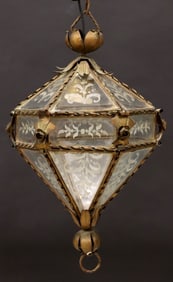 ITALIAN GILT IRON & GLASS 1-LT LANTERN LAMP