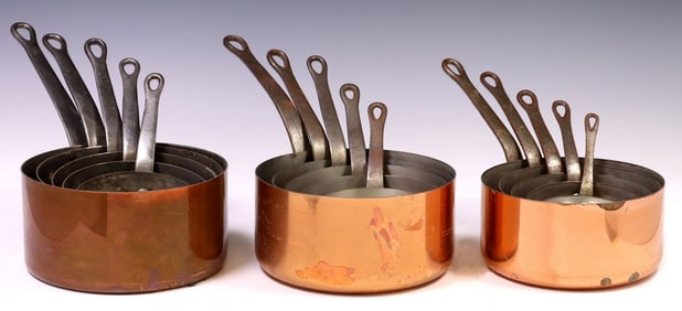 (15) FRENCH GRADUATED COPPER SAUCEPANS, LES CUIVRES FAUCOGNEY & OTHER