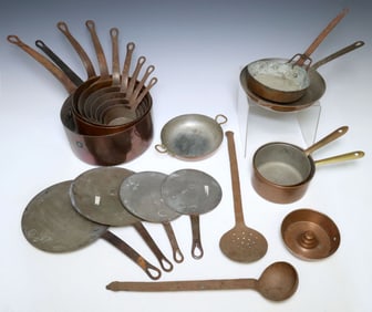 (21) CONTINENTAL COPPER SAUCEPANS & KITCHENWARE