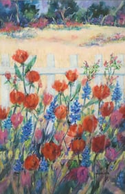 NOELINE HARRIS (TX, 1923-2011) PAINTING WILDFLOWER GARDEN