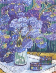 SYLVIA DINSMORE (TX, 1933-2020) PASTEL STILL LIFE VASE OF HYDRANGEAS
