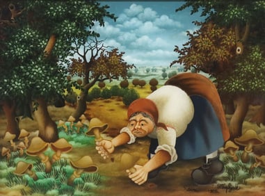 PERO TOPLJAK PETRINA (B.1948) CROATIAN NAIVE REVERSE GLASS PAINTING