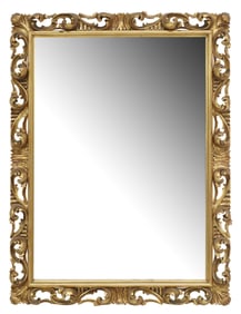 ITALIAN BAROQUE STYLE GILTWOOD SCROLLED FOLIATE MIRROR, 33" X 25"