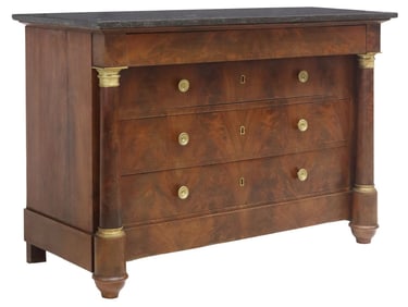 FRENCH EMPIRE STYLE MARBLE-TOP MAHOGANY COMMODE
