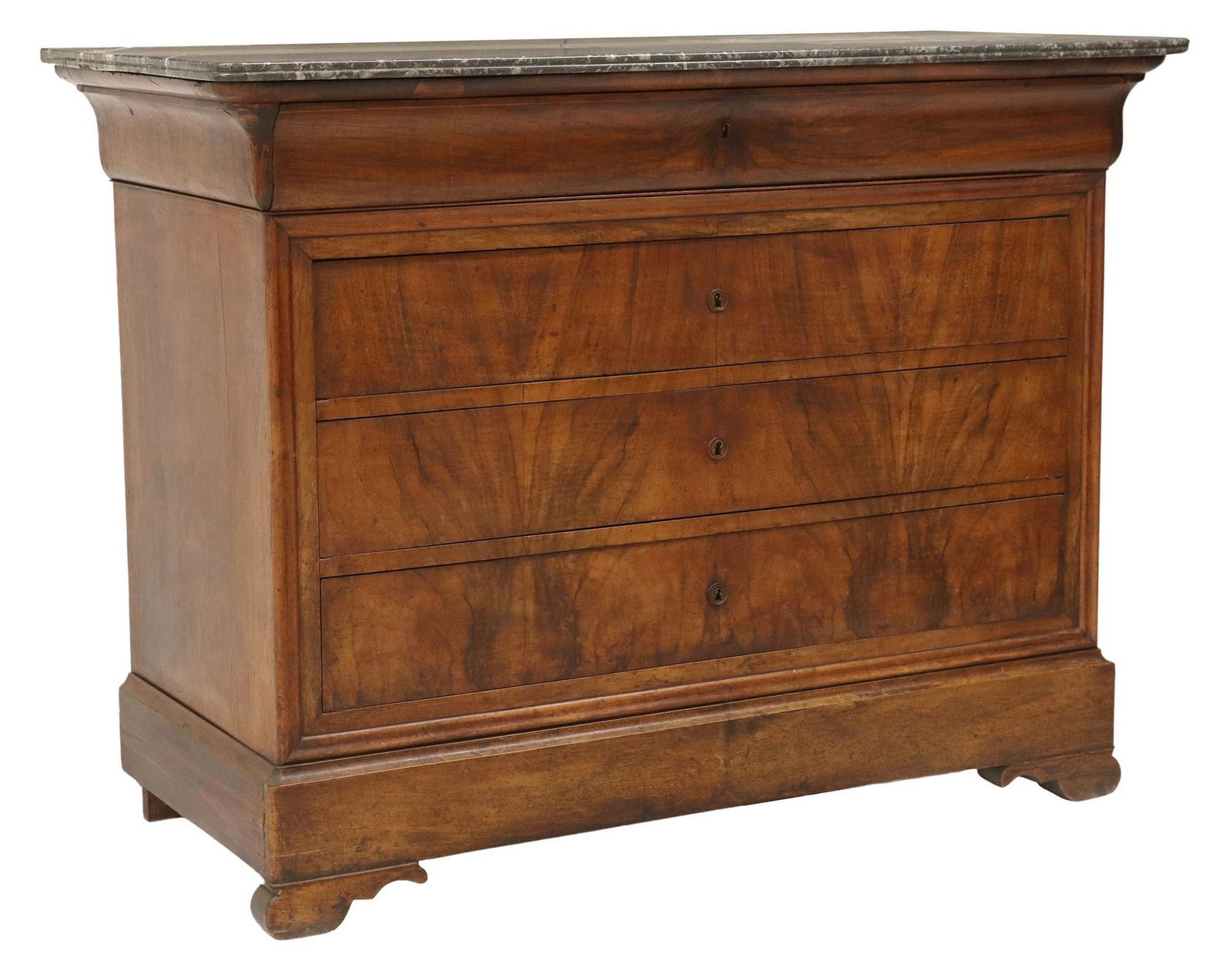 FRENCH LOUIS PHILIPPE MARBLE-TOP WALNUT COMMODE (1 of 5)