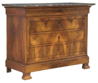FRENCH LOUIS PHILIPPE MARBLE-TOP WALNUT COMMODE