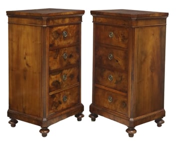 (2) FRENCH LOUIS PHILIPPE BURL WALNUT BEDSIDE CABINETS