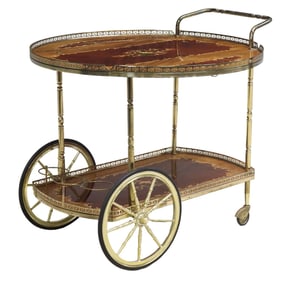 ITALIAN POLYCHROME MARQUETRY DROP-LEAF SERVICE TROLLEY
