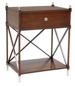 CAMPAIGN-STYLE MAHOGANY BEDSIDE TABLE