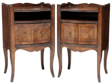 (2) LOUIS XV STYLE BANDED MATCHED VENEER BEDSIDE CABINETS