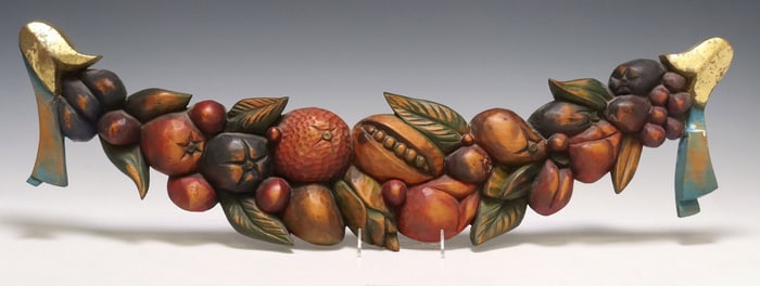 ARCHITECTURAL PARCEL-GILT & PAINTED WOOD FRUIT FESTOON