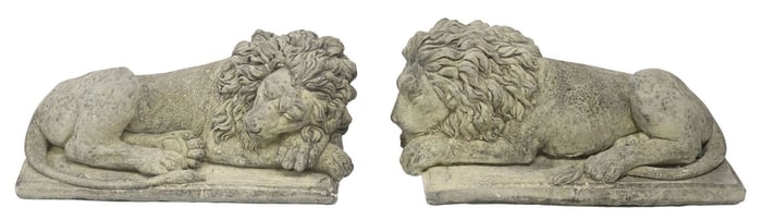 (2) SMALL CAST STONE GARDEN STATUARY CANOVA LIONS