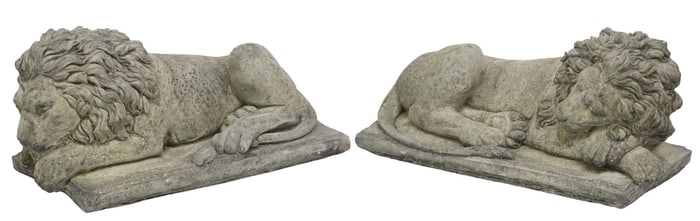 (2) SMALL CAST STONE GARDEN STATUARY CANOVA LIONS