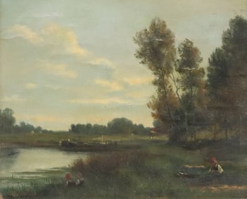 CONTINENTAL SCHOOL PAINTING FIGURES BY A LAKESIDE