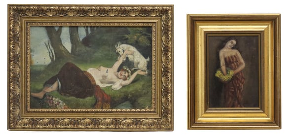(2) FRAMED OIL PAINTINGS, FEMALE PORTRAIT & GREEK GODDESS AMALTHEA
