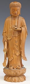 CHINESE CARVED WOOD FIGURE OF THE BUDDHA