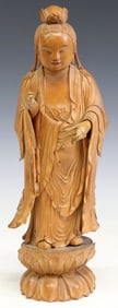 CHINESE CARVED WOOD FIGURE OF THE BODHISATTVA GUANYIN