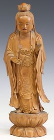 CHINESE CARVED WOOD FIGURE OF THE BODHISATTVA GUANYIN