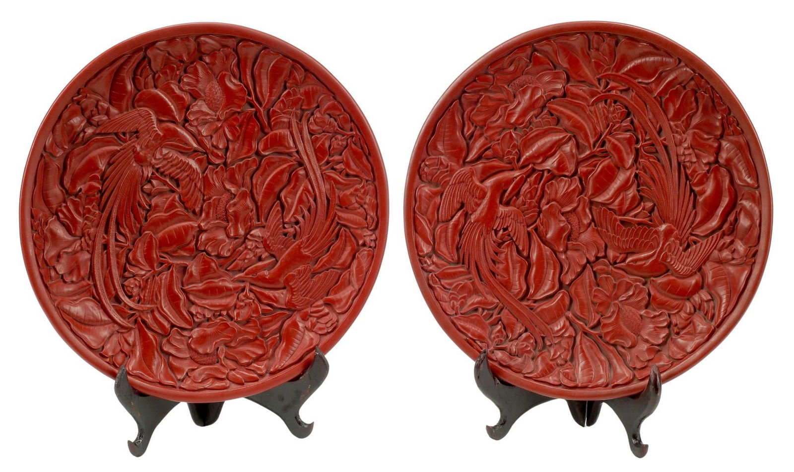 (2) CHINESE RED CHARGERS OR CABINET PLATES (1 of 4)
