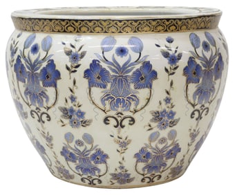 CHINESE BLUE & GILT PORCELAIN FISHBOWL