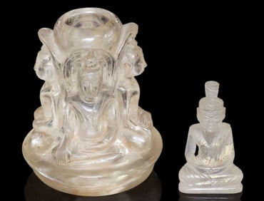 (2) SOUTHEAST ASIAN ROCK CRYSTAL BUDDHIST ELEMENT & HERMIT FIGURE