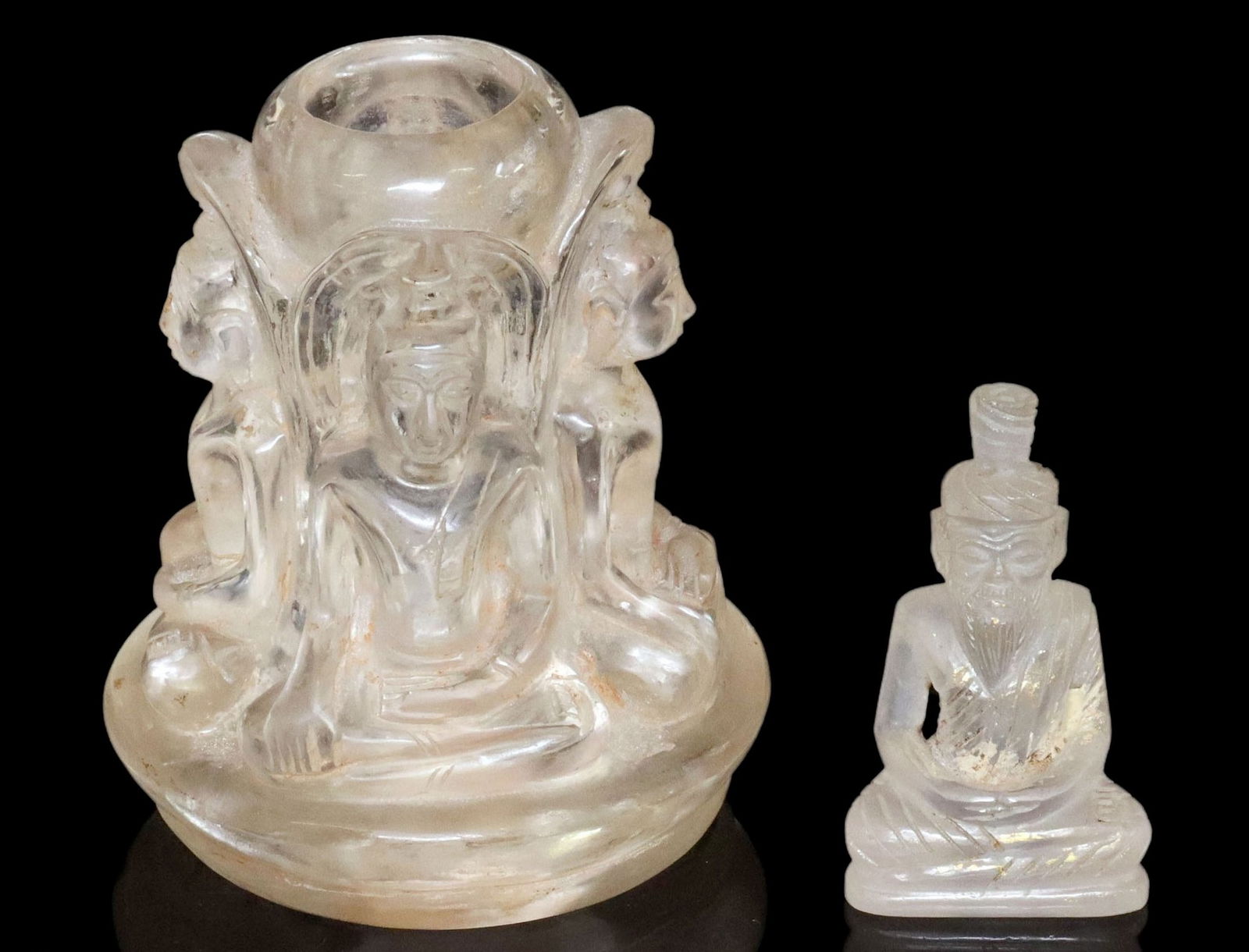 (2) SOUTHEAST ASIAN ROCK CRYSTAL BUDDHIST ELEMENT & HERMIT FIGURE (1 of 5)