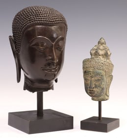 (2) SOUTHEAST ASIAN BRONZE & METAL BUSTS OF THE BUDDHA