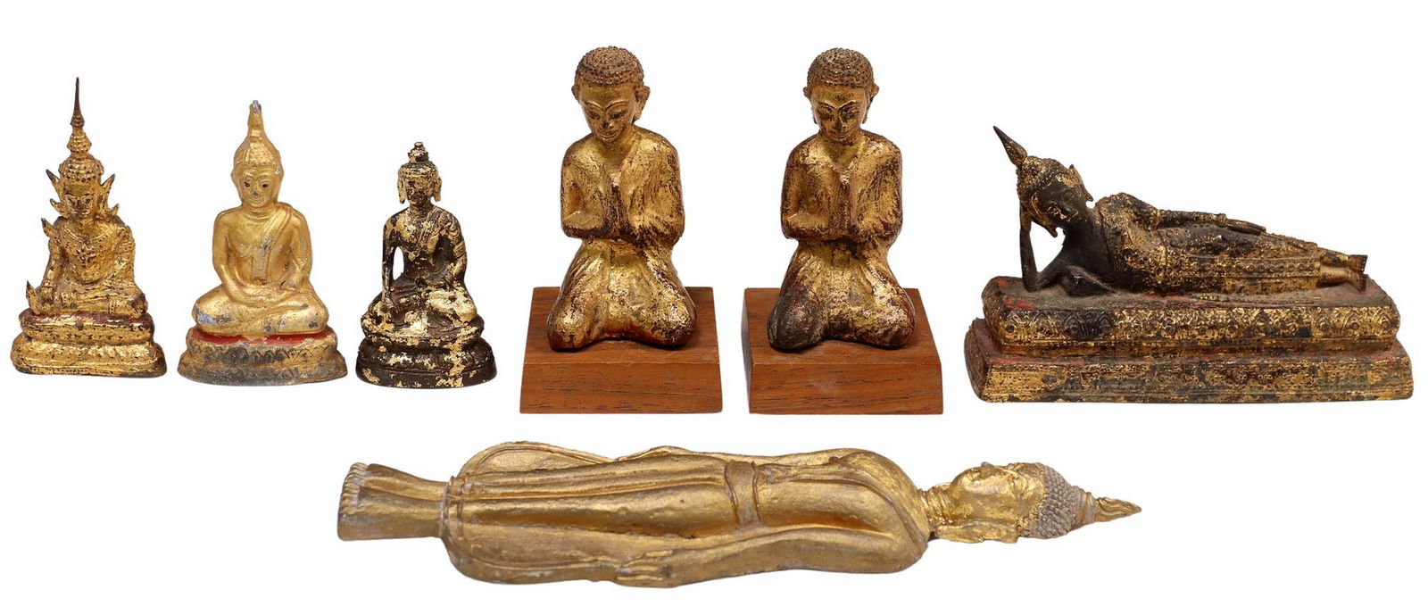 (7) SOUTHEAST ASIAN GILT METAL BUDDHA FIGURES IN VARIOUS MUDRAS (1 of 7)