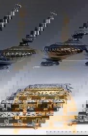 (3) SOUTH ASIAN TABLE ITEMS: VIZAGAPATAM BOX & CERAMIC BOTTLES