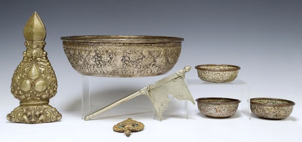 (7) SOUTH ASIAN PATINATED METAL RITUAL & RELIGIOUS ITEMS