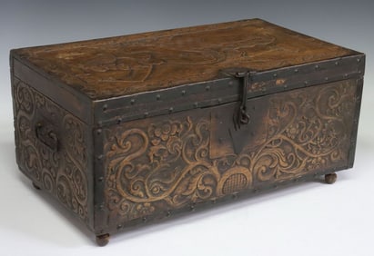 SOUTHEAST ASIAN IRON-MOUNTED CARVED STORAGE CHEST
